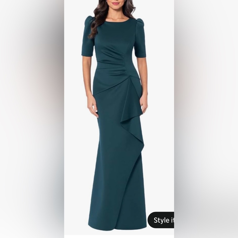 Xscape Women's 3/4 Sleeve Long Scuba Dress with Side Ruching
